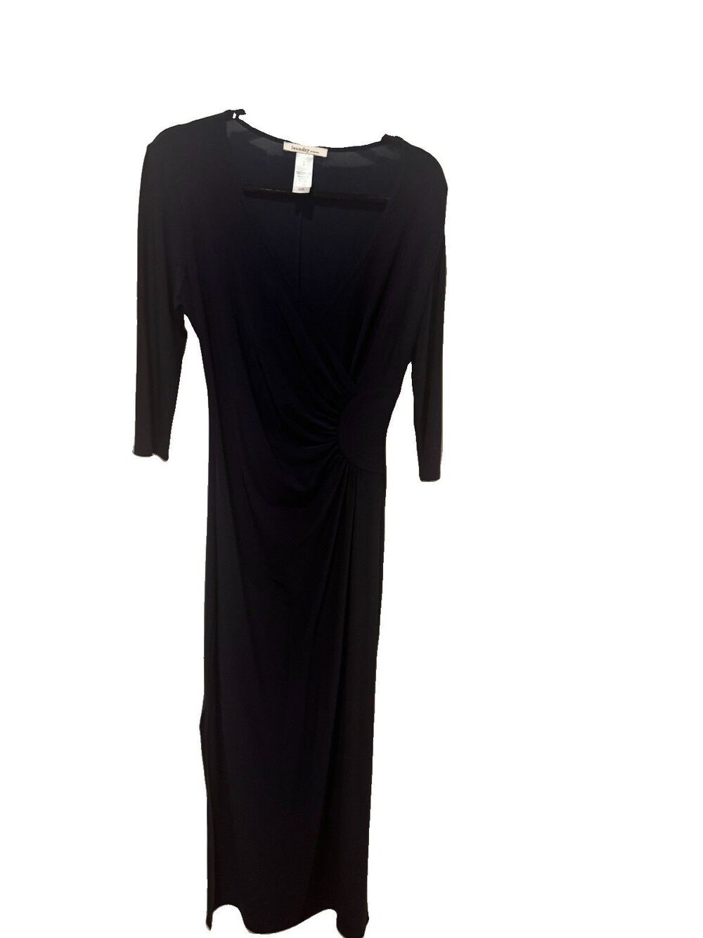 Laundry by Design Women's 3/4 Sleeve Ruched Maxi Dress Solid Black Size M